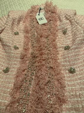 Embellished Pink Bouclé Blazer Jacket